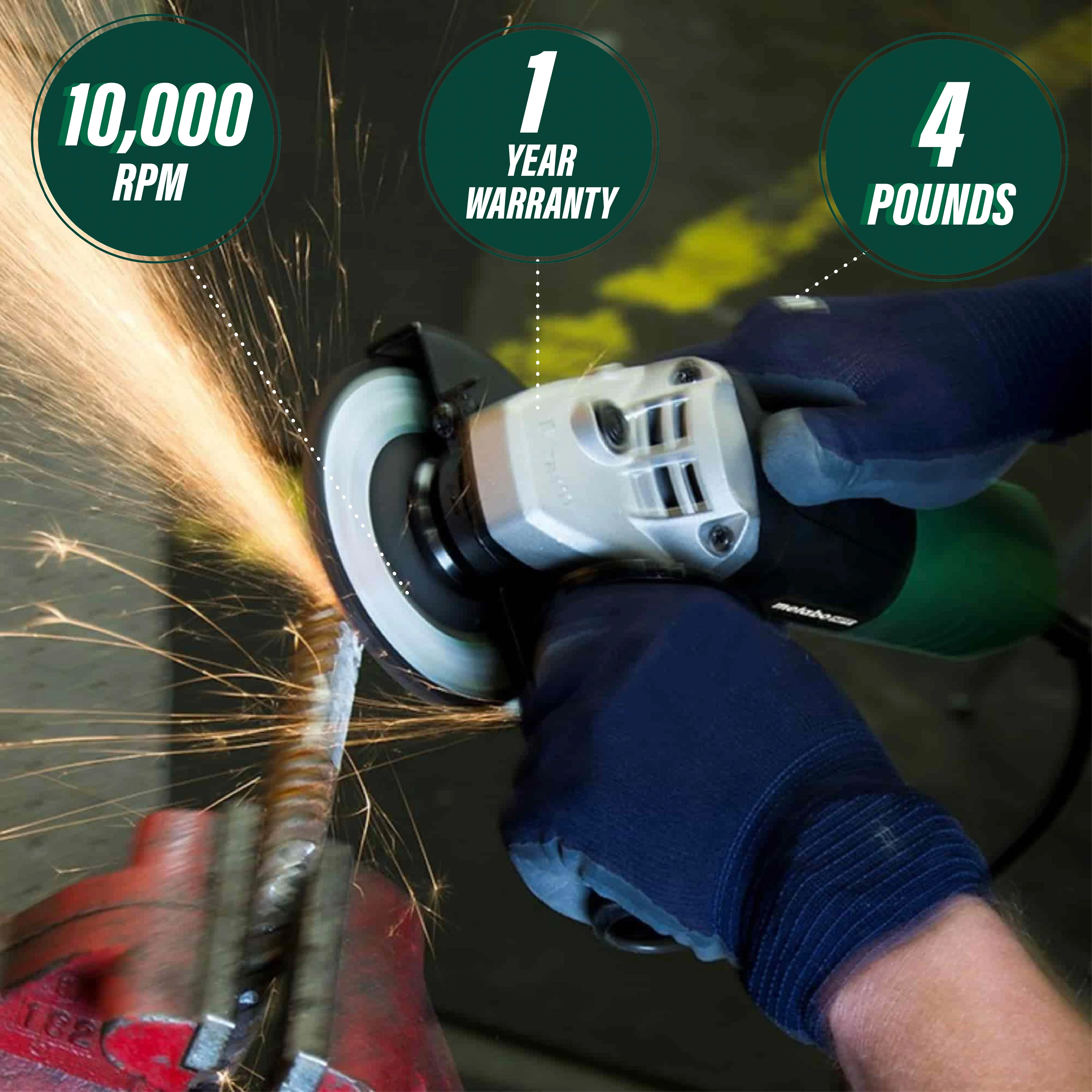 Metabo HPT G12SR4 4-1/2in x 5/8in 120V Slide Switch Angle Grinder - Image 6