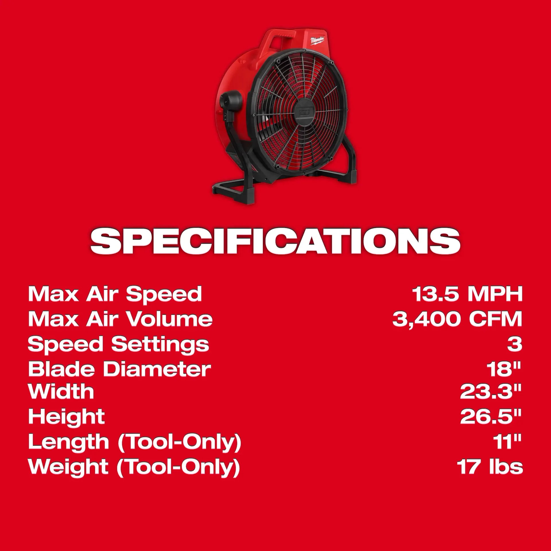 Milwaukee 0821-20 18 in. Hybrid Cordless Fan - Image 6