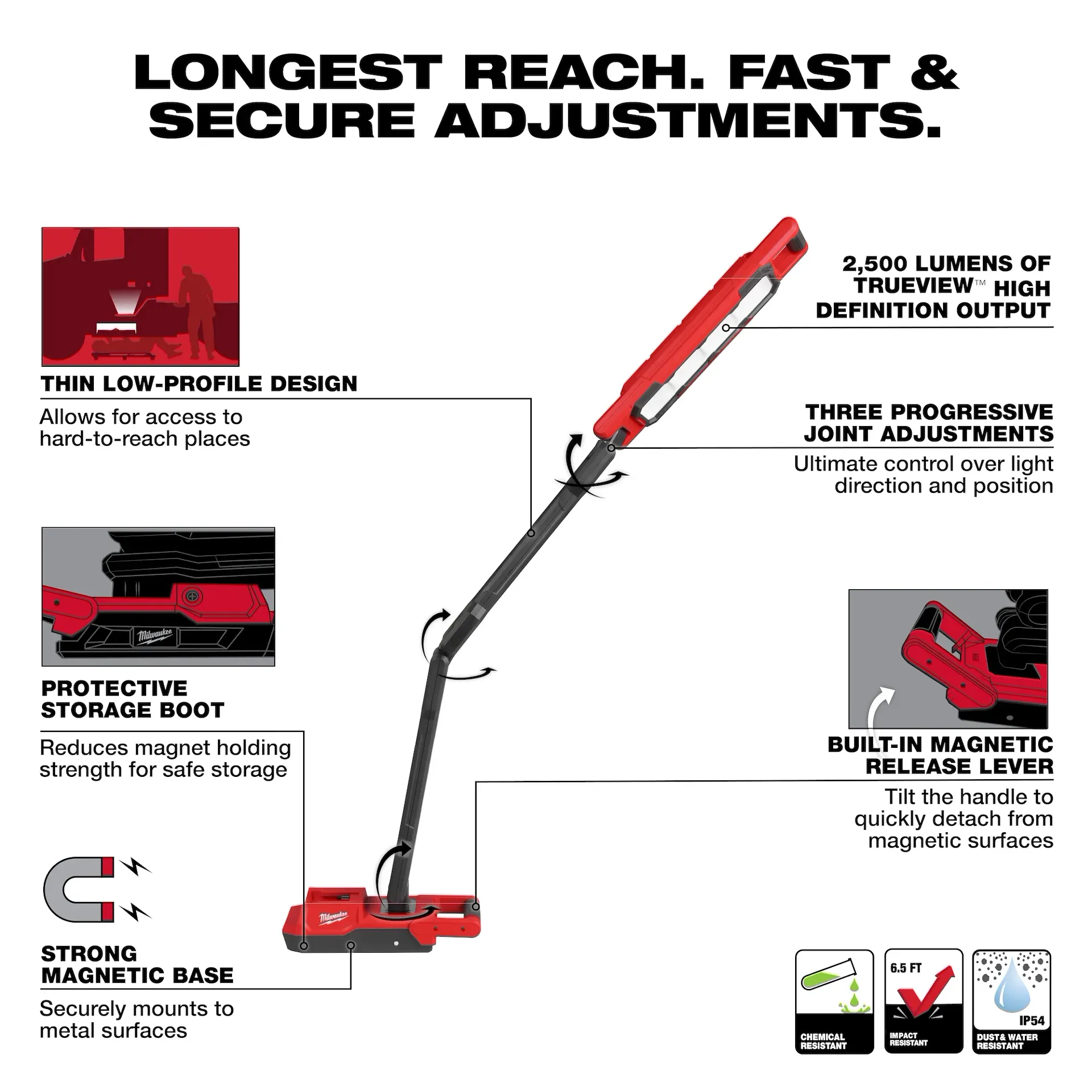 Milwaukee 2129-20 LED 2500 Lumens 4.5 hr Cordless Magnetic Extendable Boom Light - Image 5