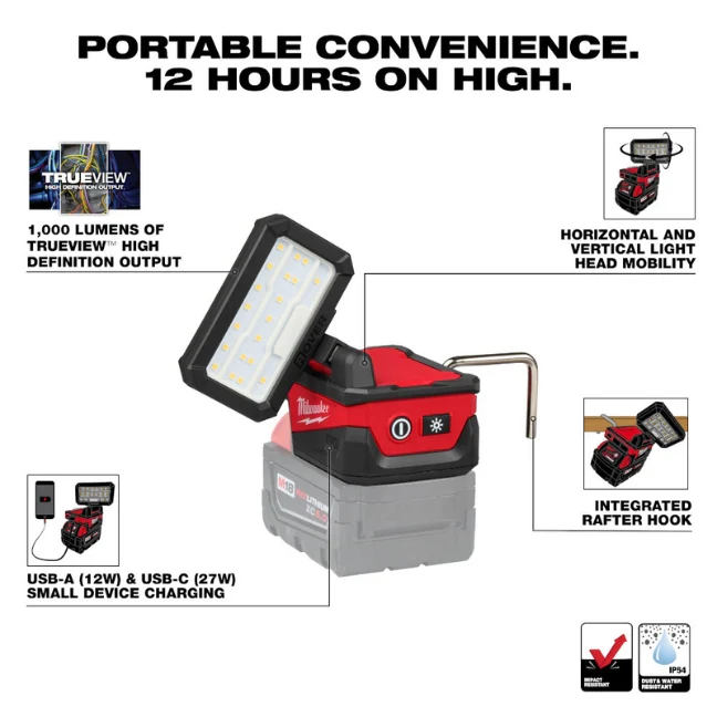 MILWAUKEE 2359-20 M18™ ROVER™ Compact Folding Flood Light with USB Charging (Tool Only) - Image 3