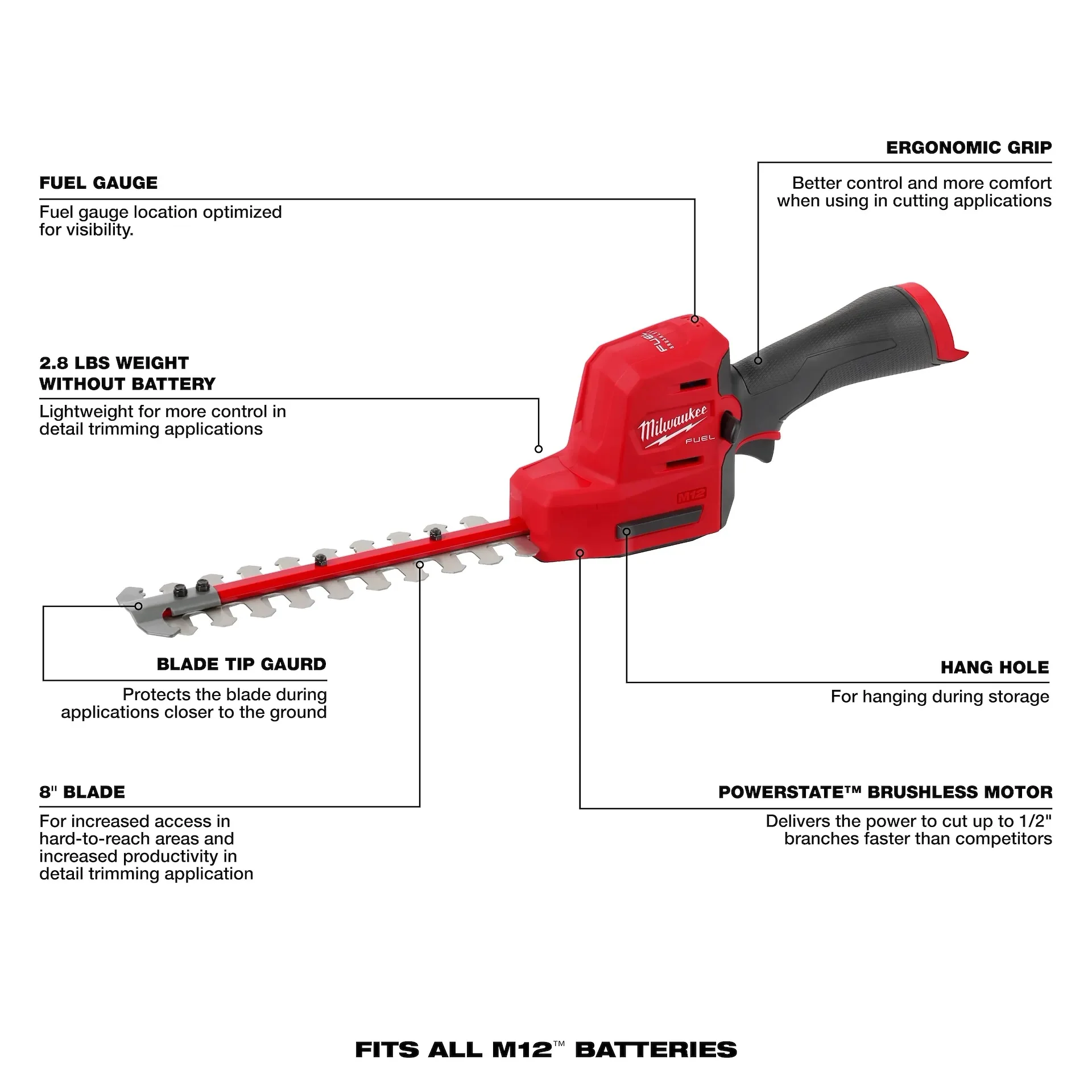 Milwaukee 2533-20 M12 Fuel Hedge Trimmer Bare - Image 4
