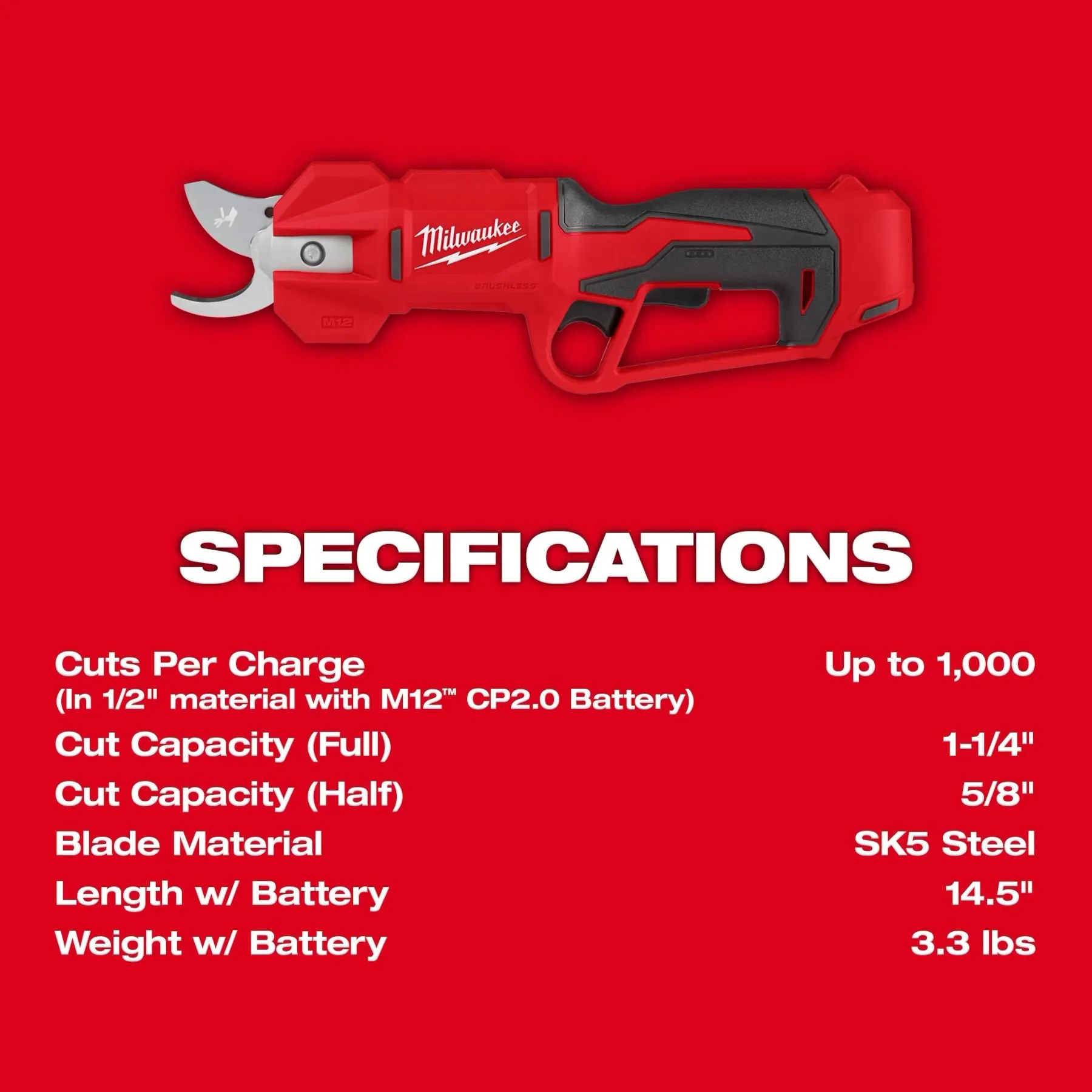 Milwaukee 2534-20 M12 Pruning Shears Bare - Image 4