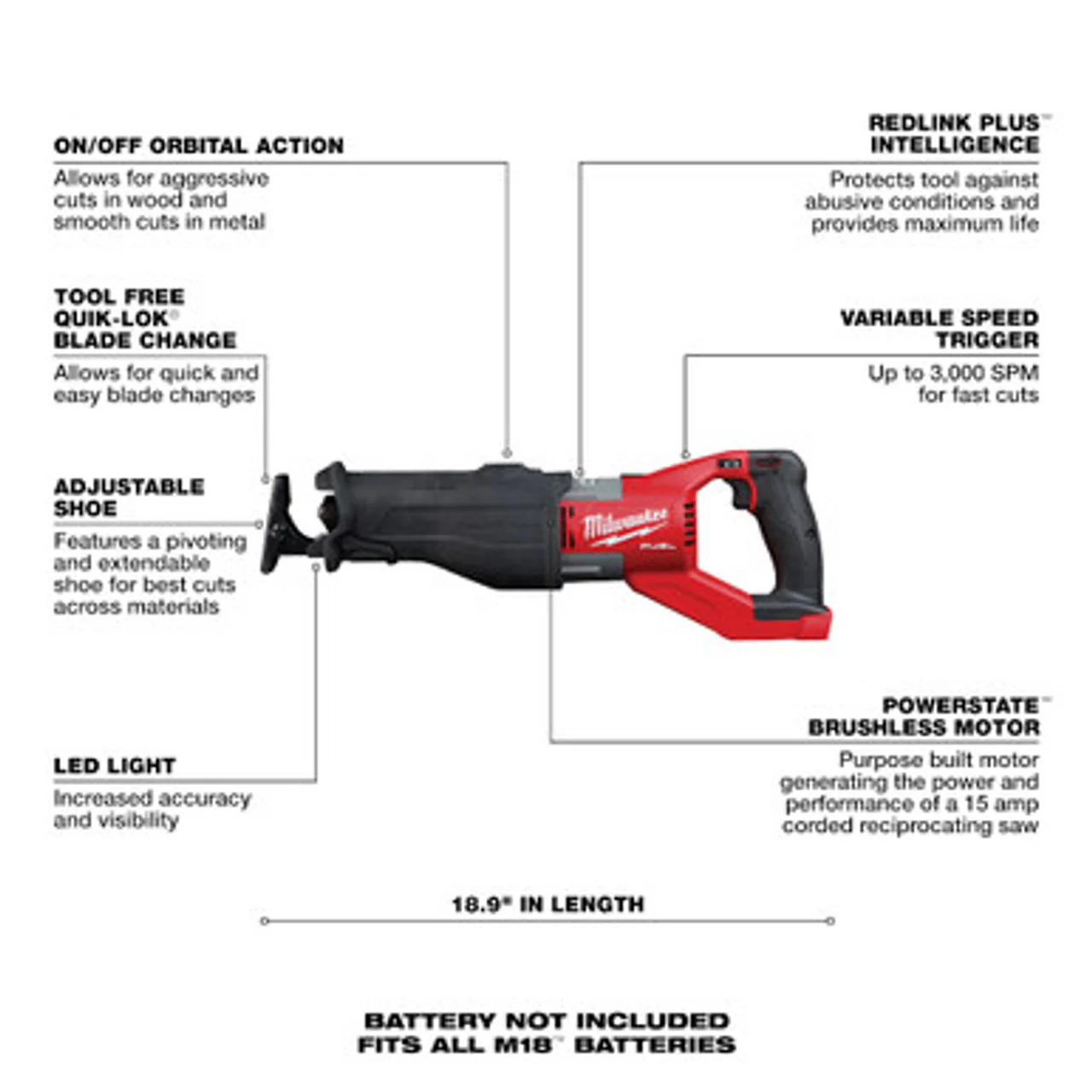 Milwaukee 2722-20 M18 FUEL SUPER SAWZALL Reciprocating Saw (Tool Only) - Image 2