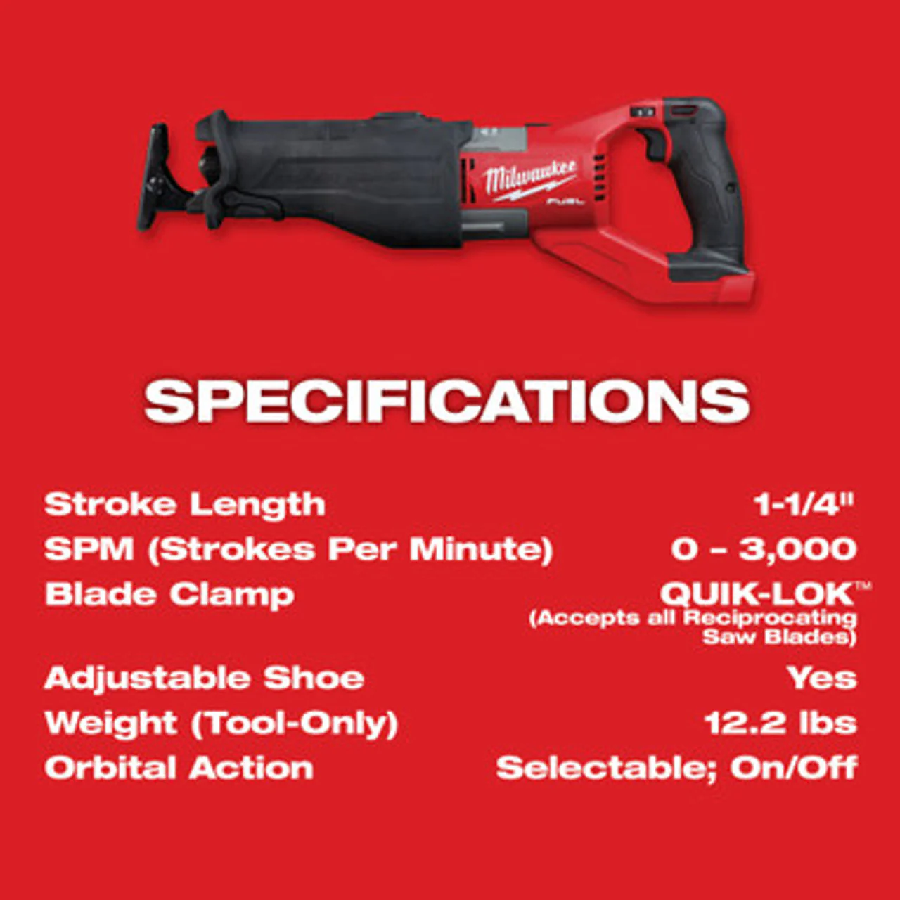 Milwaukee 2722-20 M18 FUEL SUPER SAWZALL Reciprocating Saw (Tool Only) - Image 7