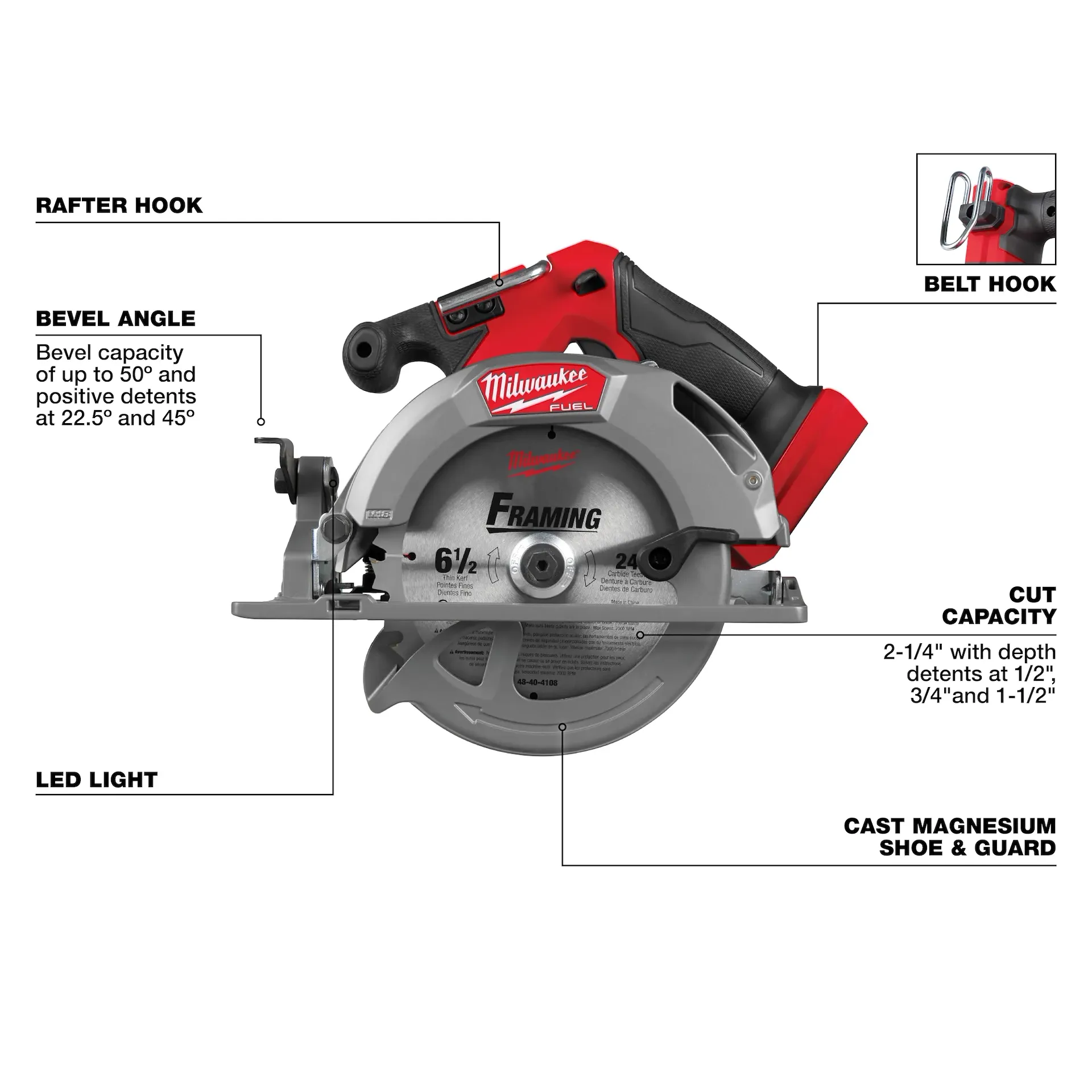Milwaukee 2833-20 6-1/2 in 6000 rpm Cast Aluminum Cordless Circular Saw (Tool Only) - Image 2