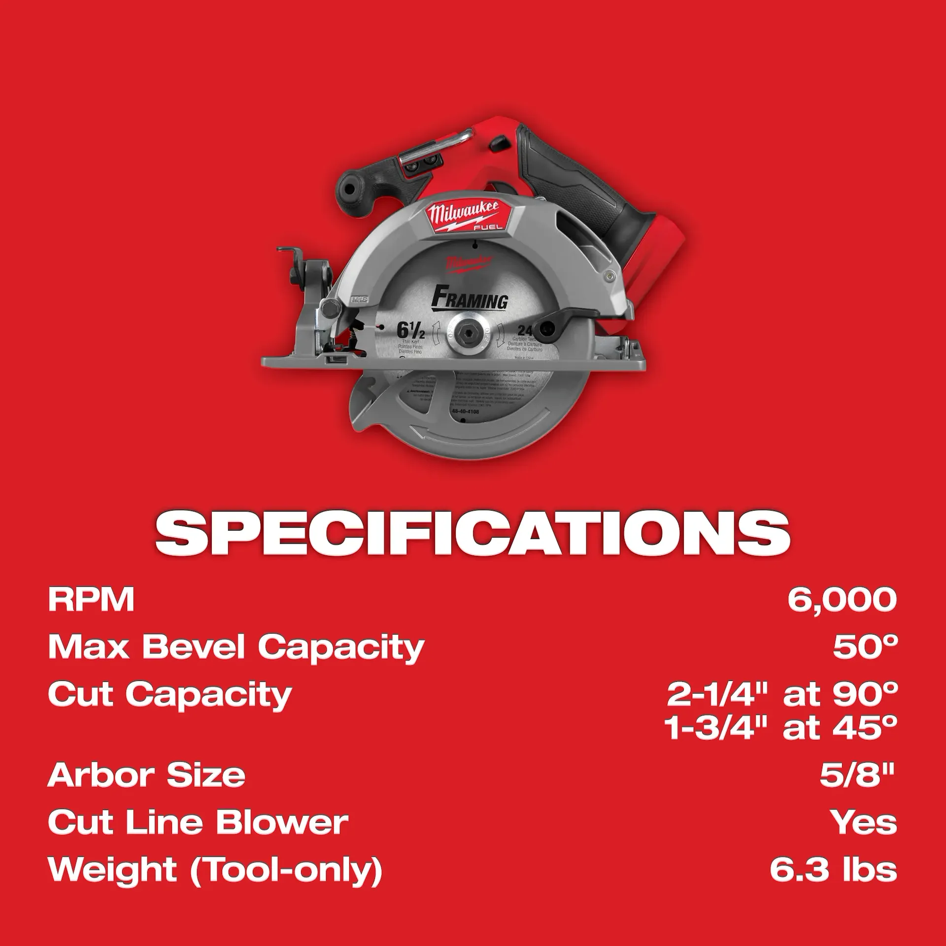 Milwaukee 2833-20 6-1/2 in 6000 rpm Cast Aluminum Cordless Circular Saw (Tool Only) - Image 4