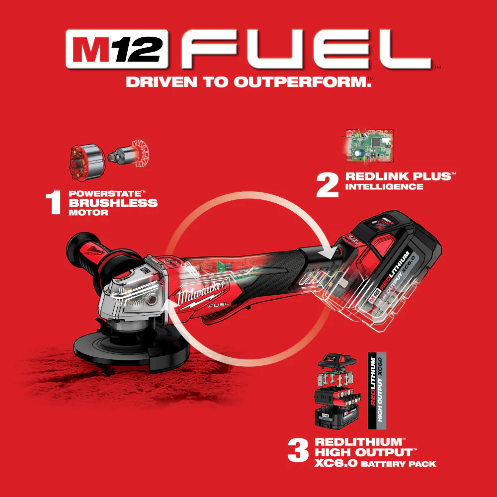 MILWAUKEE 2888-20 M18 FUEL VS, BRAKING GRINDER, PADDLE BARE  5 Inches - Image 7