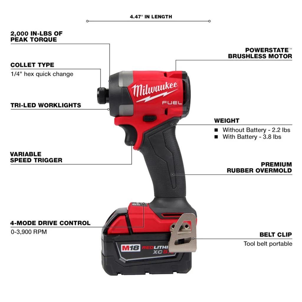 MILWAUKEE 2953-22 M18 FUEL  Hex Impact Driver Kit 1/4 Inches - Image 2