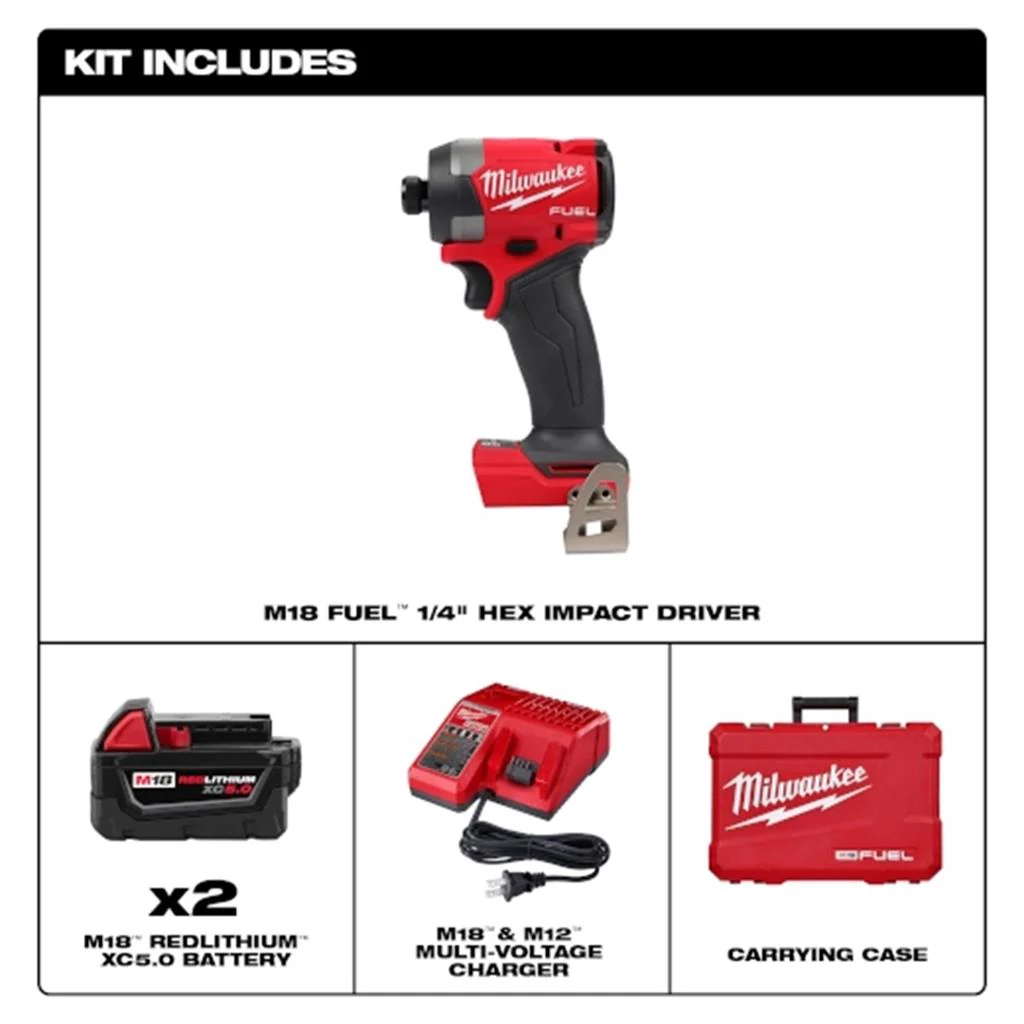 MILWAUKEE 2953-22 M18 FUEL  Hex Impact Driver Kit 1/4 Inches - Image 3