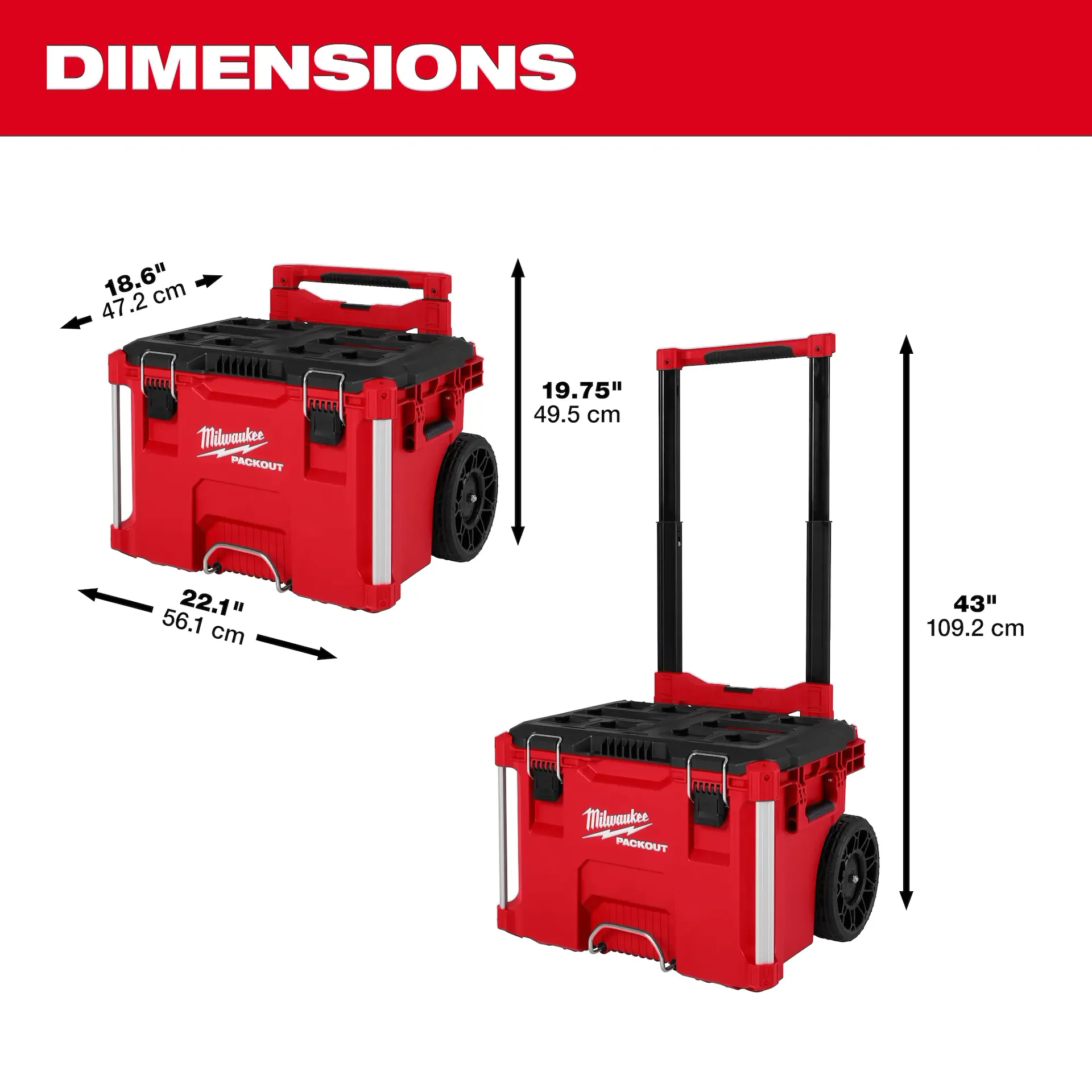 Milwaukee 48-22-8027 PACKOUT™ 19.75 in 18.6 in 250 lb Low-Profile Handle - Image 2