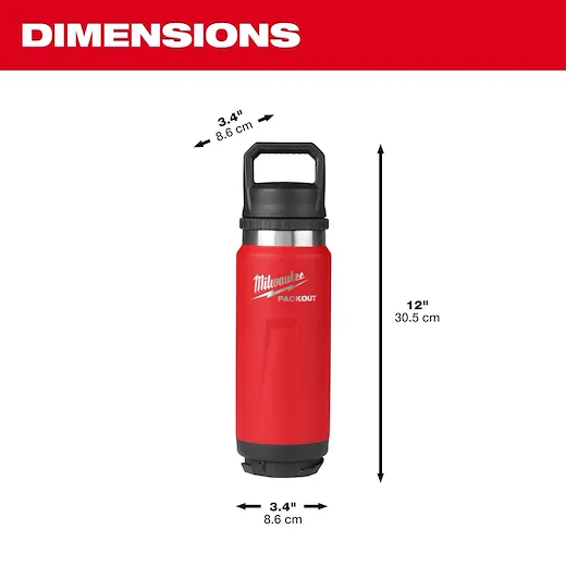 Milwaukee 48-22-8396R PACKOUT™ 24 oz 18/8 Stainless Steel Red Insulated Bottle with Chug Lid - Image 3