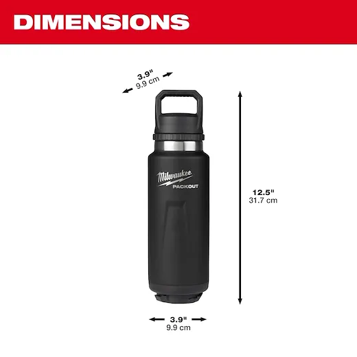 Milwaukee 48-22-8397B PACKOUT™ 36 oz 18/8 Stainless Steel Black Insulated Bottle with Chug Lid - Image 4