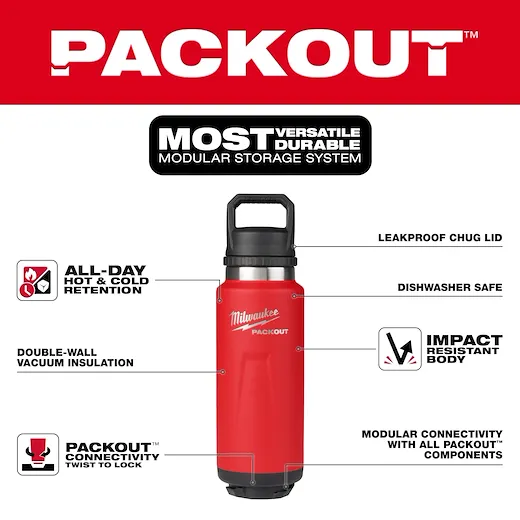 MILWAUKEE 48-22-8397R PACKOUT™ 36oz Insulated Bottle with Chug Lid - Image 5