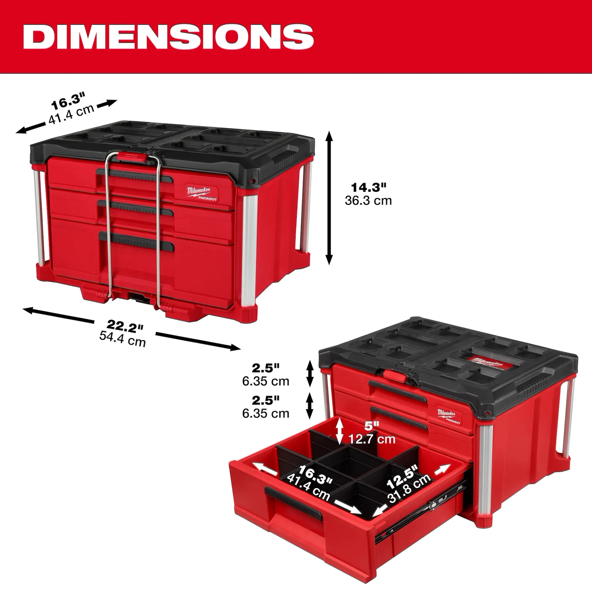 Milwaukee 48-22-8447 PACKOUT™ 3 Drawers 50 lb Polypropylene Tool Box - Image 5