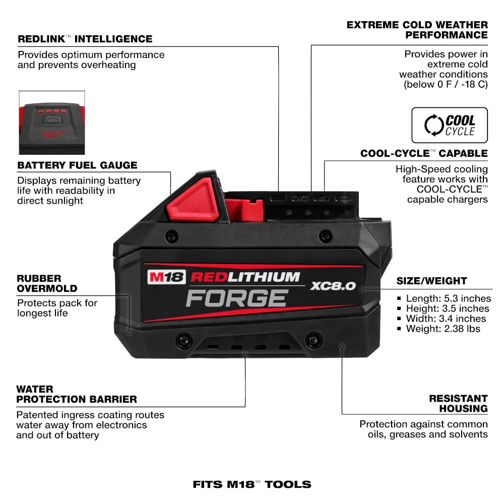 MILWAUKEE 48-59-1881 M18™ REDLITHIUM™ FORGE™ XC8.0 Starter Kit - Image 7