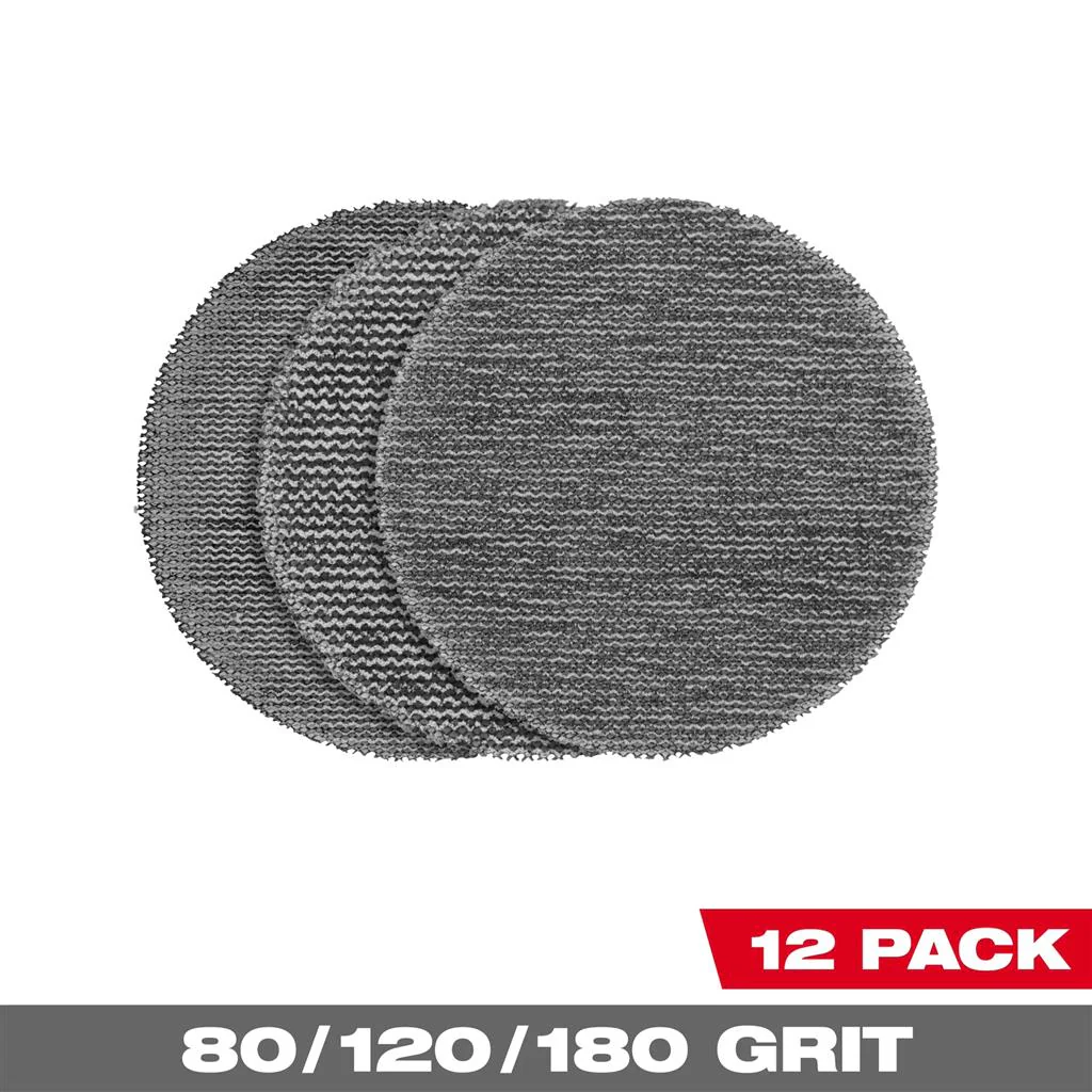MILWAUKEE 48-80-6405 3” Assorted Mesh Sanding Discs W/ POWERGRID™ Tear Resistant Mesh – 12 pk + Pad
