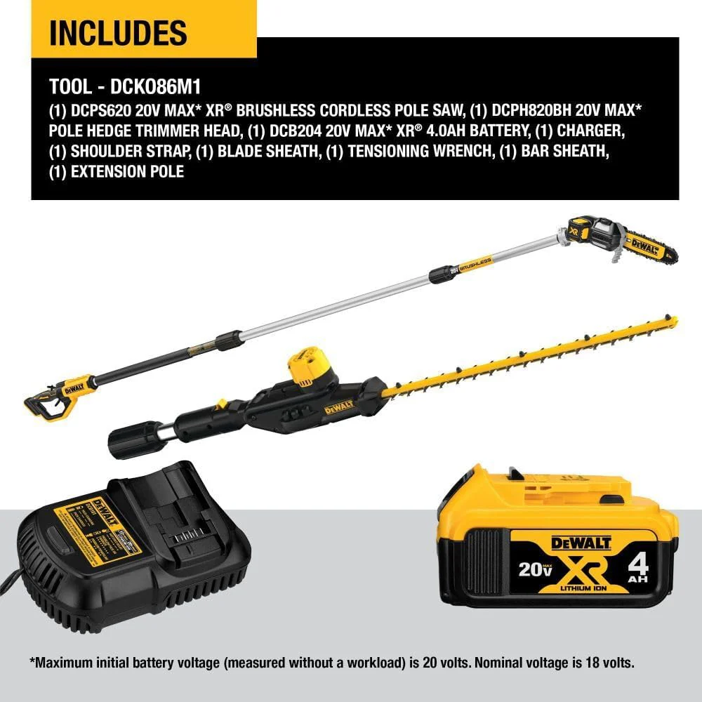 DeWalt DCKO86M1 20V MAX* Dual-Action 20 V 2800 spm Cordless Pole Saw and Pole Hedge Trimmer Combo Ki - Image 8