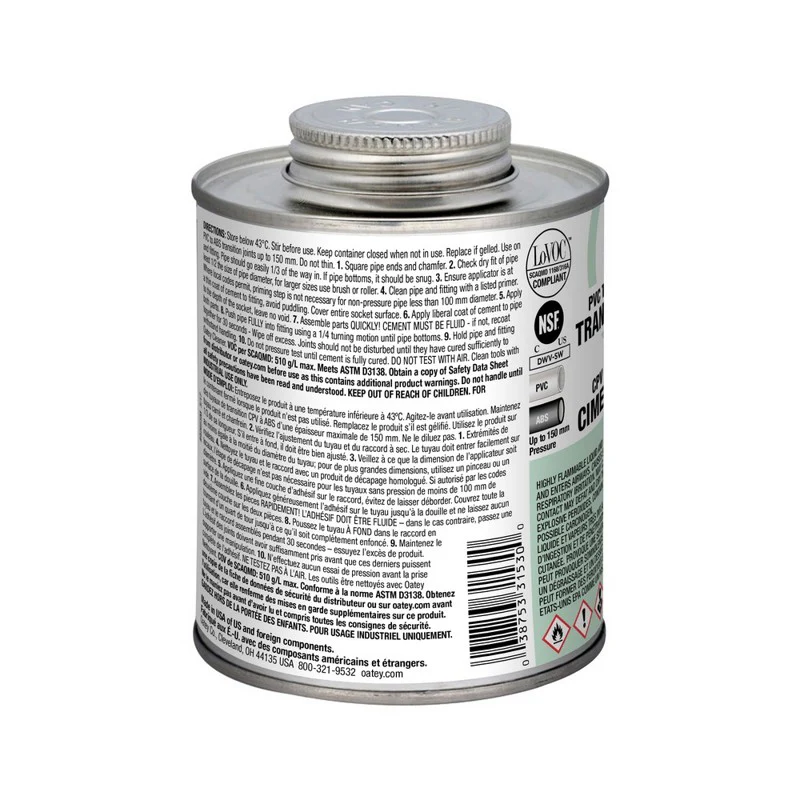 Oatey 31530 473 ml Liquid White ABS to PVC Transition White Cement - Image 2