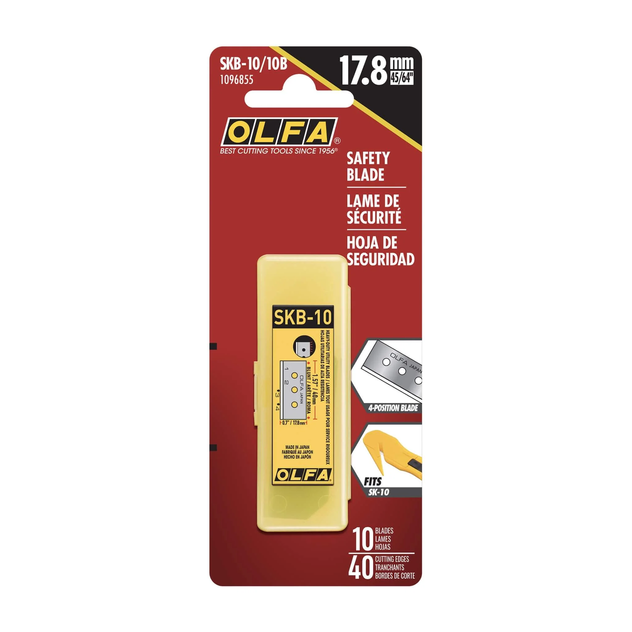 Olfa SKB-10/10B 4-Point Straight Safety Blade for Straight Safety Blade Utility Knife (10-Pack)