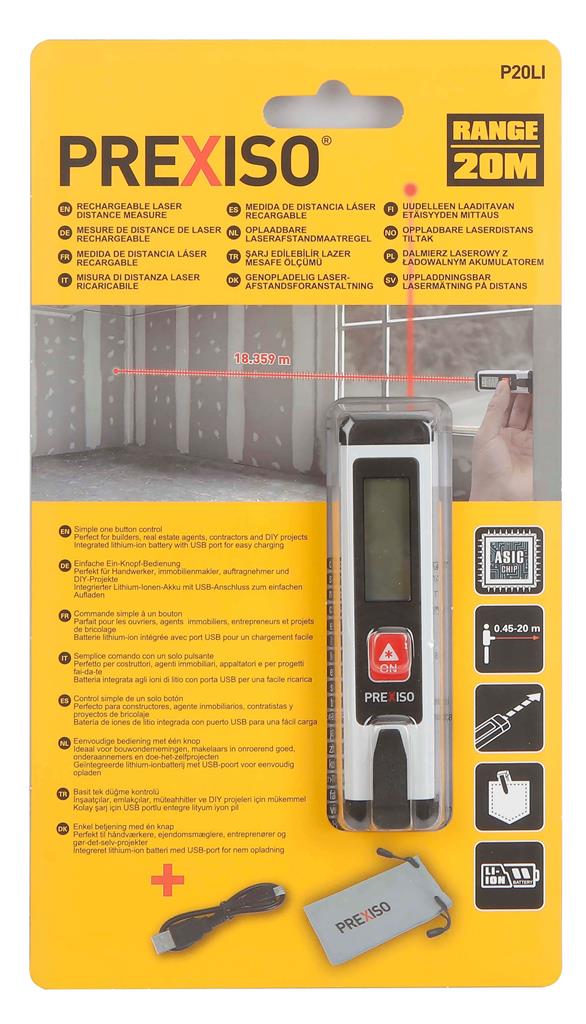 Prexiso 20m / 65 ft. Rechargable Pocket Laser Distance Measure - Image 4