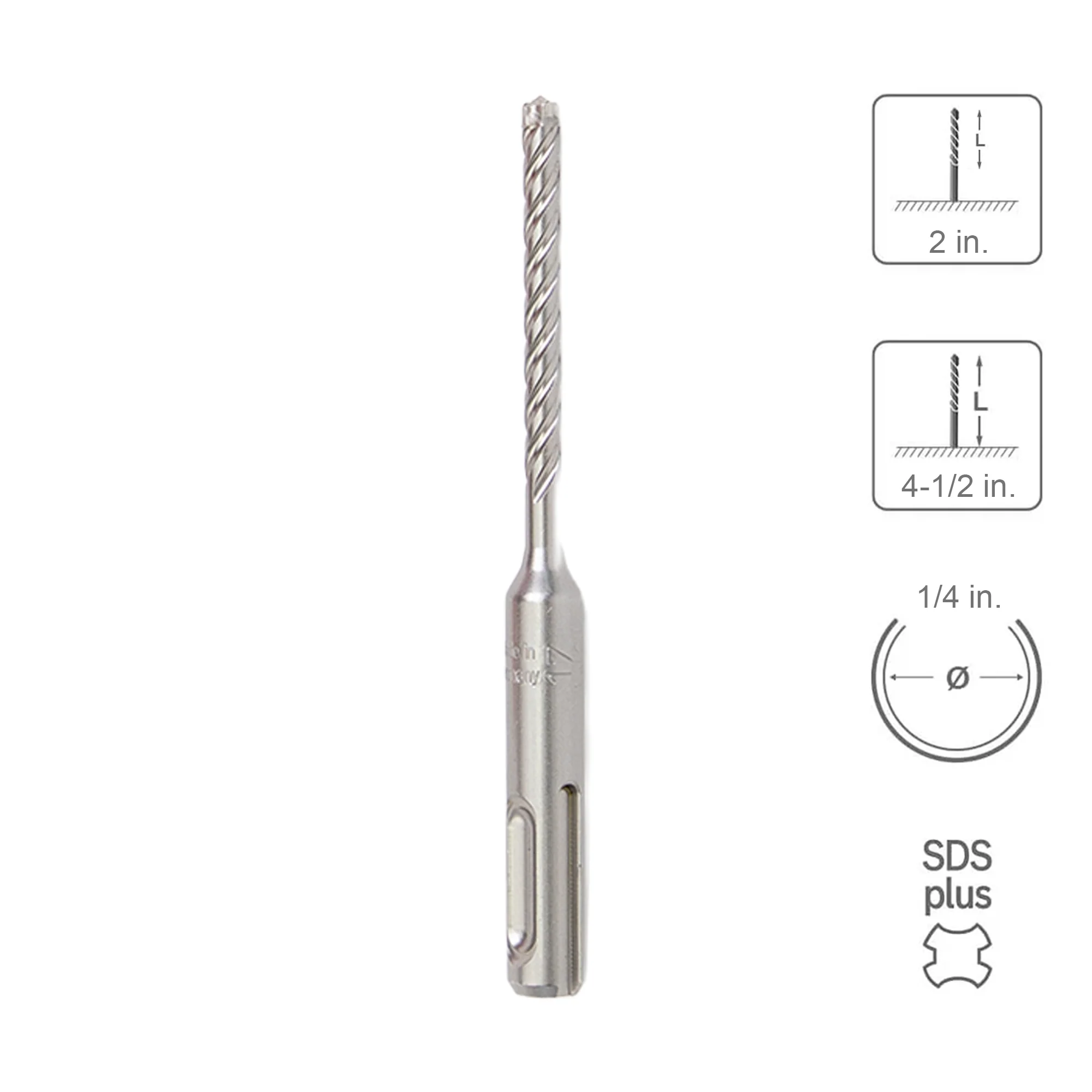 SABERCUT 1/4 In. x 2 In. x 4-1/2 In. 4-Cutter Premium Full Head Carbide SDS Plus Drill Bit