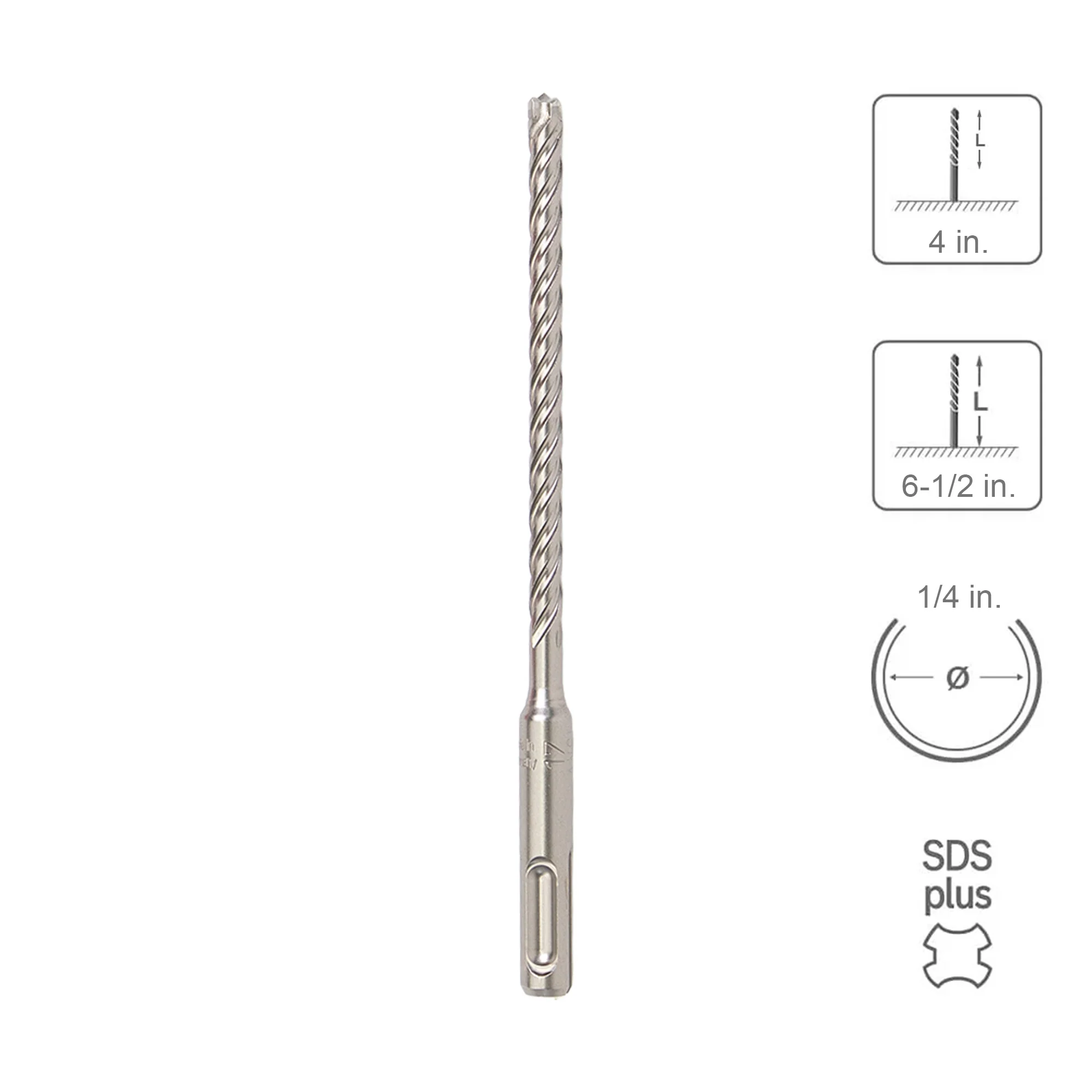 SABERCUT 1/4 In. x 4 In. x 6-1/2 In. 4-Cutter Premium Full Head Carbide SDS Plus Drill Bit