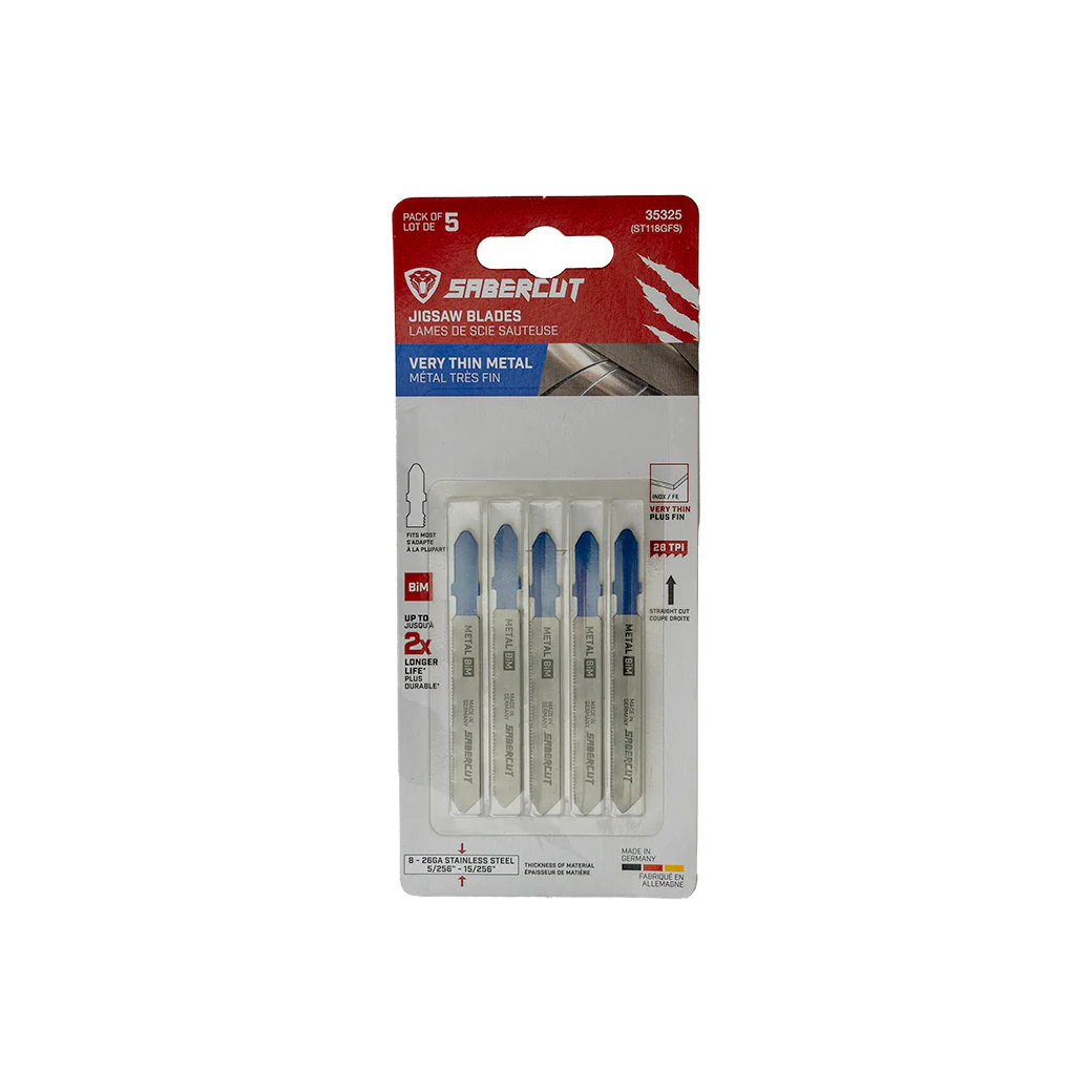 Sabercut 3 in. x 28TPI T-Shank Bi-Metal Jigsaw Blades for Very Thin Metals (5-Pack) - Image 2