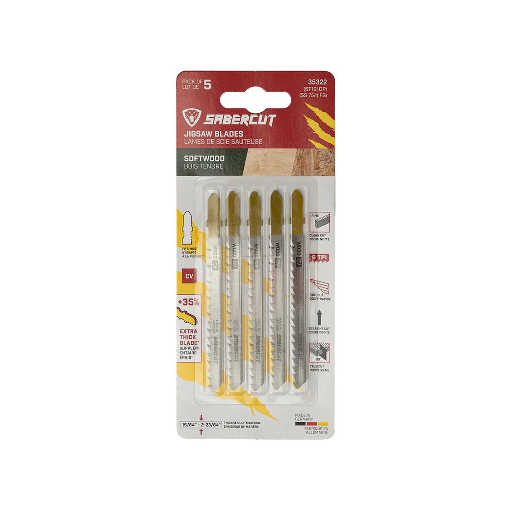 Sabercut 4 in. x 6TPI Thick-Kerf T-Shank Jigsaw Blade for Clean Cuts on Wood (5-Pack) - Image 2