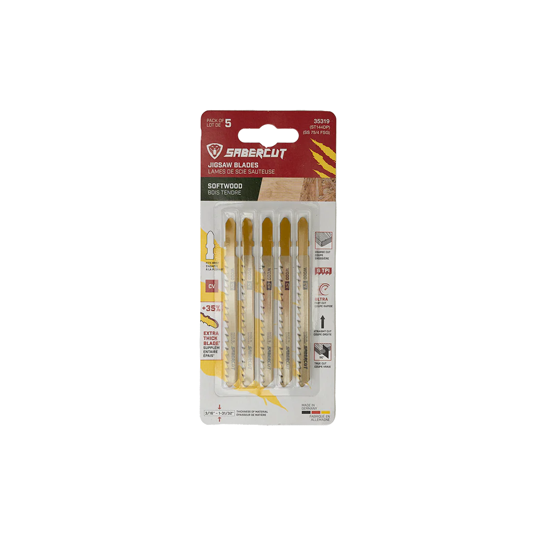 Sabercut 4 in. X 6TPI Thick-Kerf T-Shank Jigsaw Blade For Ultra-Fast Cuts on Wood (5-Pack) - Image 2