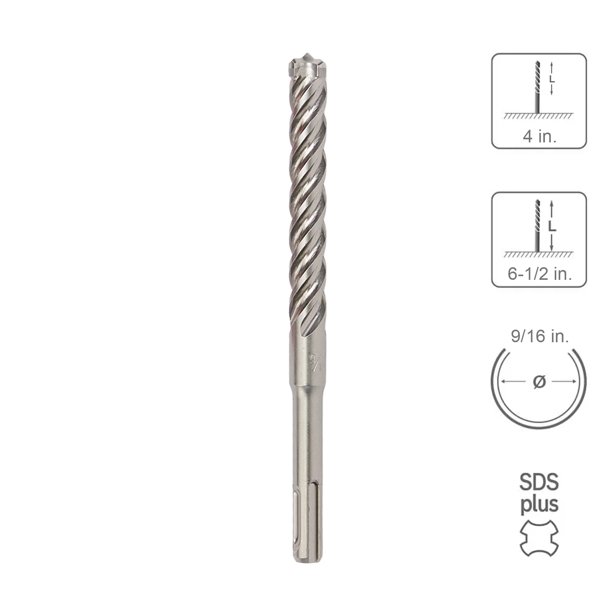 SABERCUT 9/16 In. x 4 In. x 6-1/2 In. 4-Cutter Premium Full Head Carbide SDS Plus Drill Bit