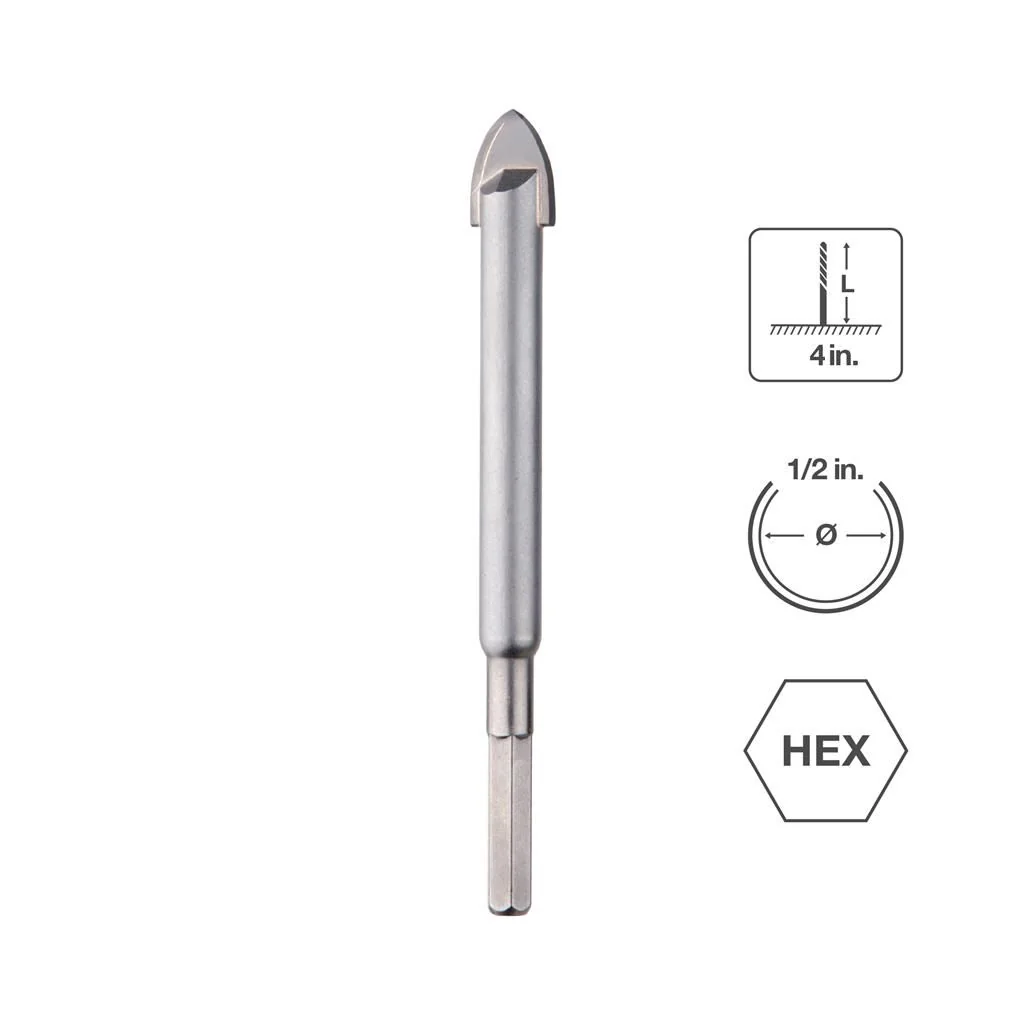 Sabercut 1/2 in x 4-1/2 in Carbide Tipped Drill Bit For Hard Stone & Tile