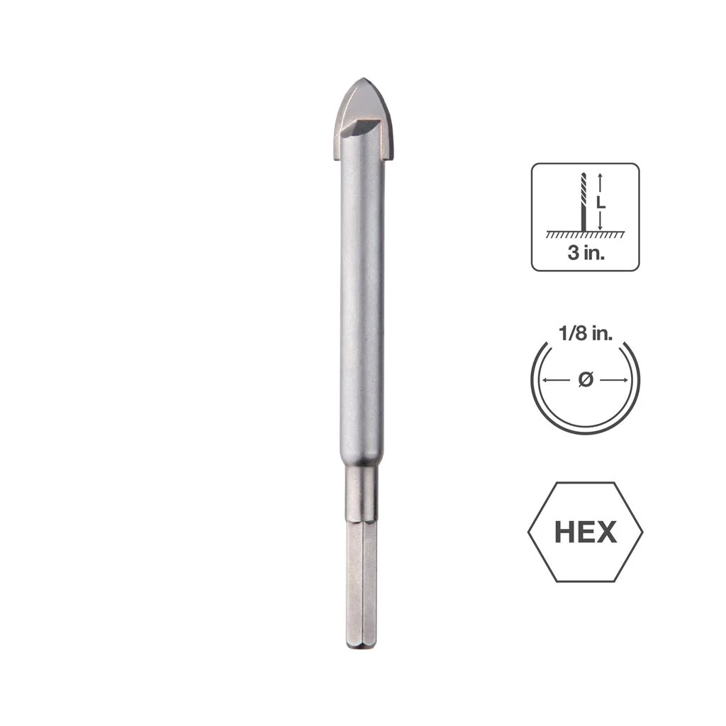SaberCut 1/8 in x 3 in Carbide Tipped Drill bit For Hard Stone & Tile
