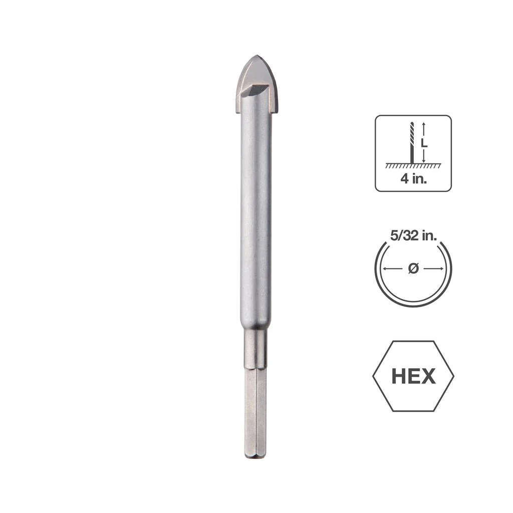 Sabercut 5/32 in x 4 in Carbide Tipped Drill Bit For Hard Stone & Tile