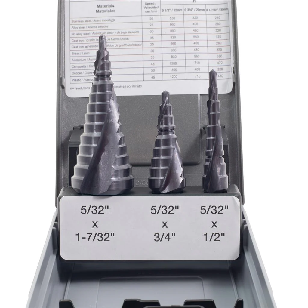 SaberCut 5/32" - 1-7/32" Cobalt Step Drill Bit Set (3-Pieces) - Image 3