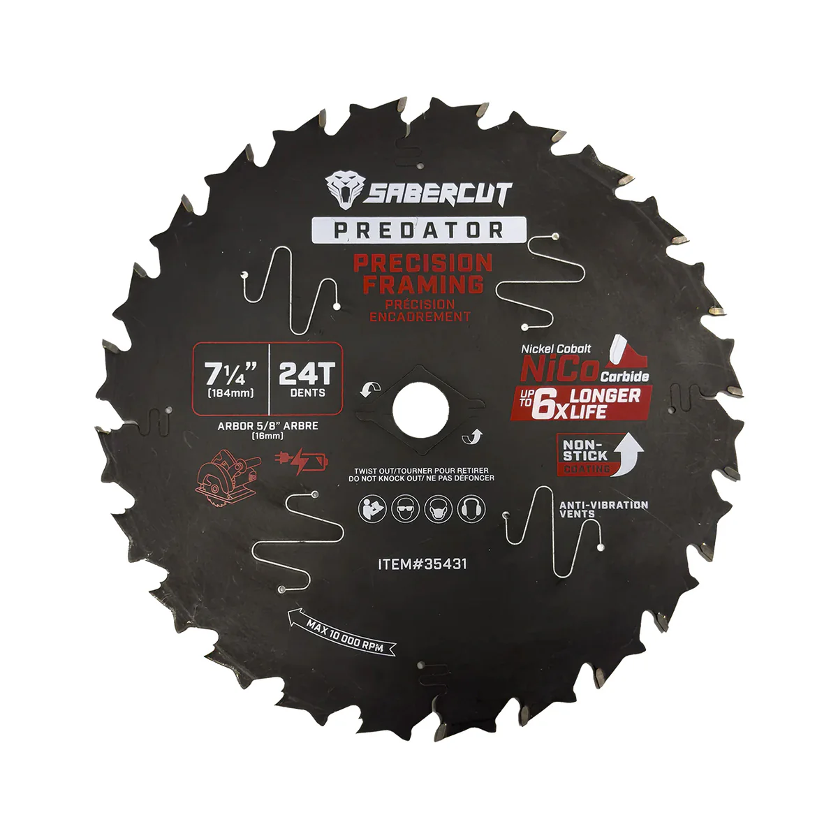 Sabercut Predator 7-1/4 in. x 24T Carbide Tooth Circular Saw Framing Blade