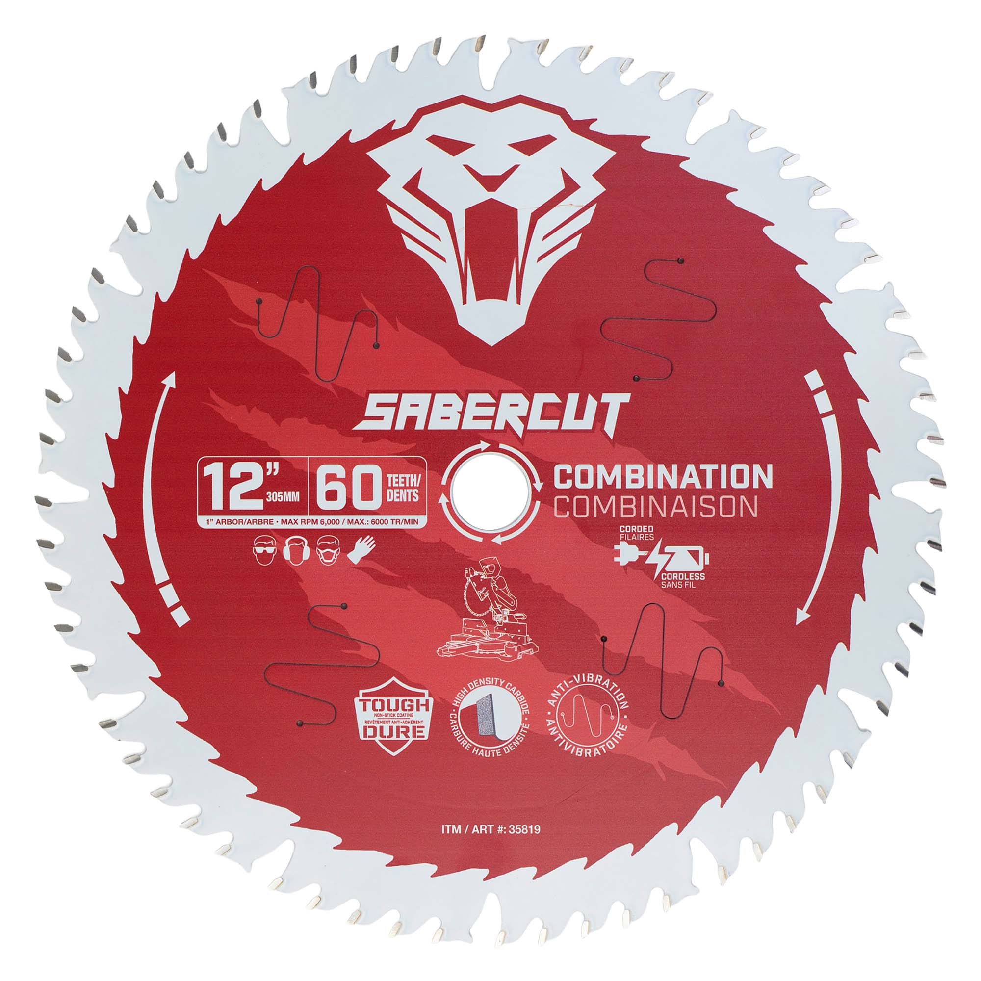 Sabercut Red Label 12 in. x 60 Tooth Fine Finish Wood Saw Blade