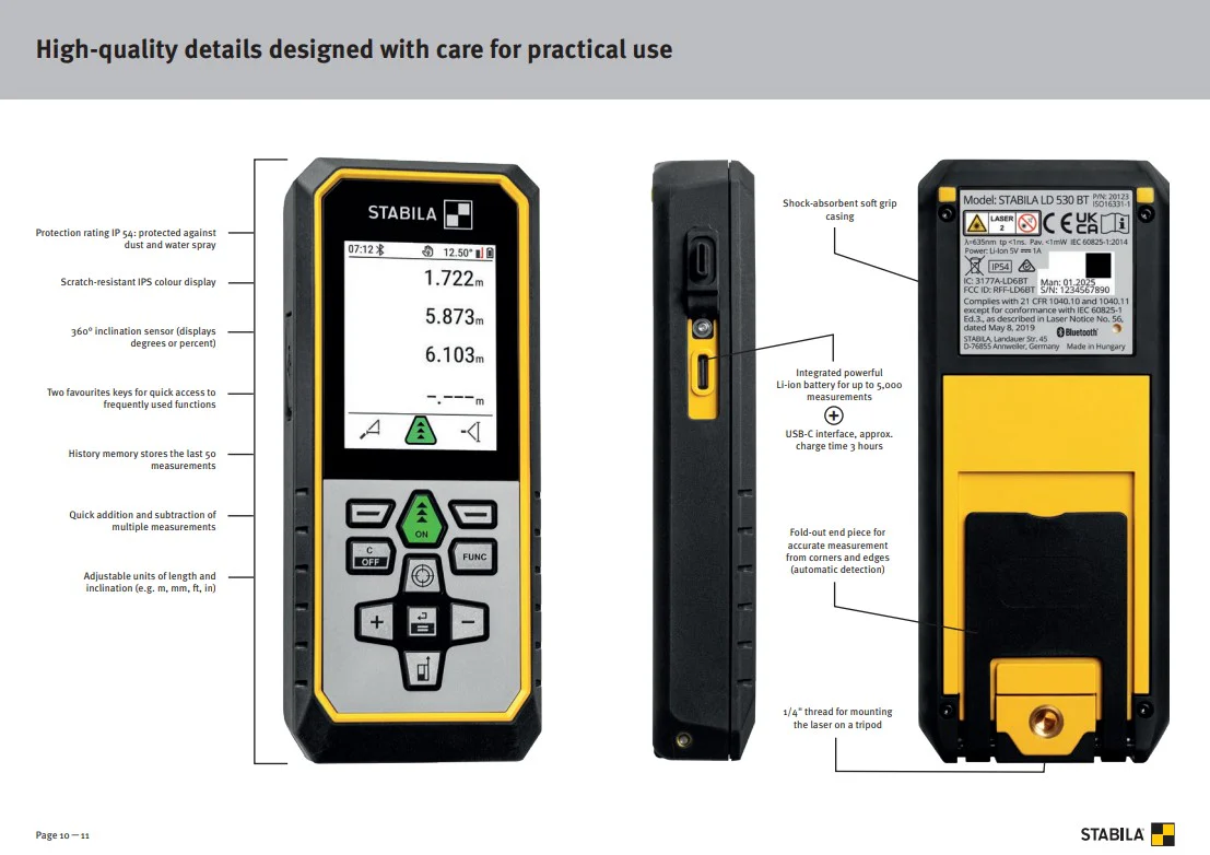 Stabila LD530 Laser Distance Measurer With Bluetooth - Image 8