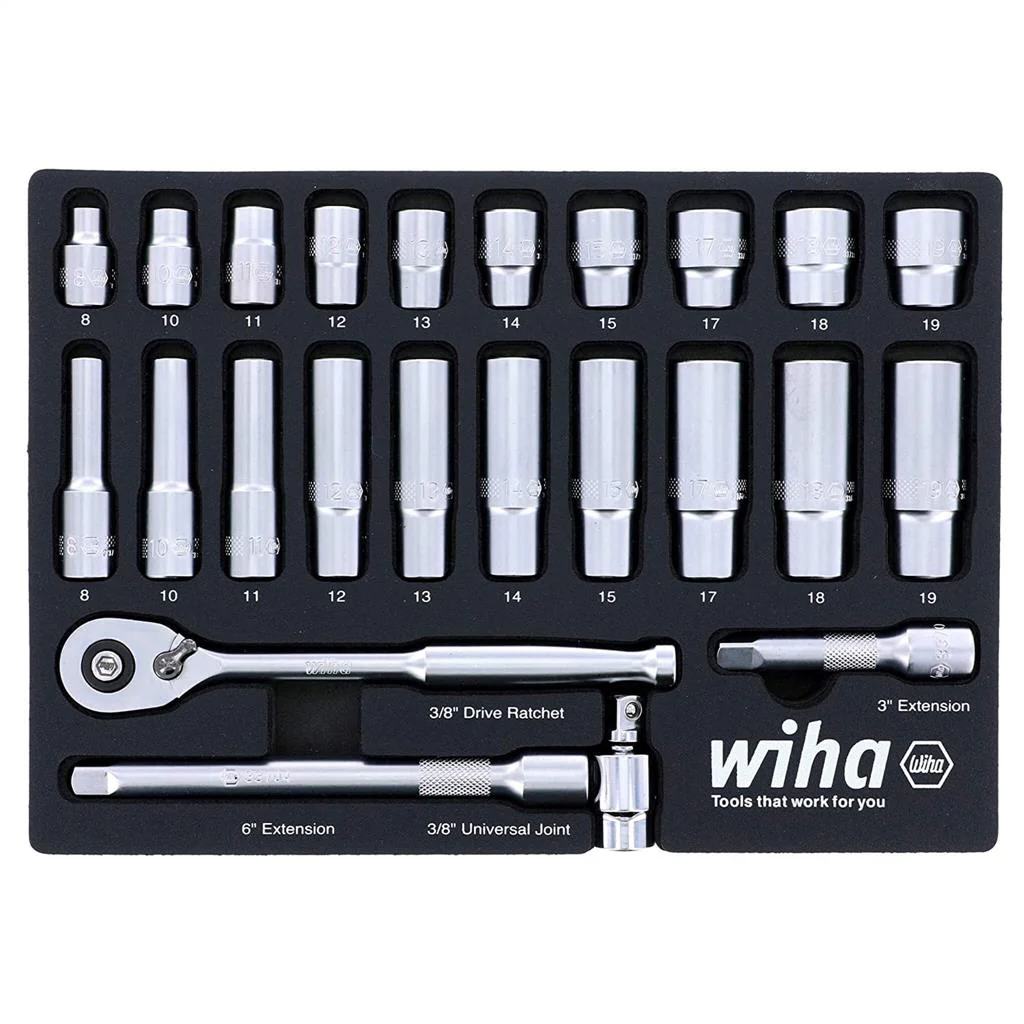 Wiha 33795 Metric 3/8 in. Drive Professional Standard and Deep Socket Set (24-Piece)